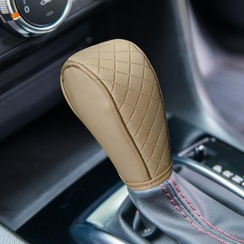 Leather Car Gear Shift Cover, Anti-Slip Dust Waterproof Gear Shifter Stick Protector, Soft Breathable Universal Automotive Shift Knob Decoration Accessories, Fit Car, SUV, Truck (Beige)