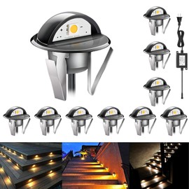 RNEHON Outdoor LED Deck Lights Kit,Warm White Φ1.38 Low Voltage 12V DC Step Stair Lights,IP65 Waterproof Recessed Landscape Lighting for Garden,Yard Steps,Patio,Floor Decoration(10 Pack)
