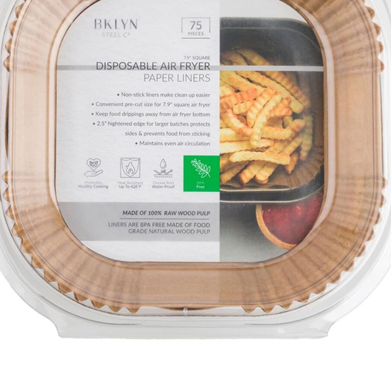 Core Kitchen Natural Brown 7.9 Inch Square Air Fryer Liners,