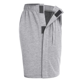 Deyeek Snap Tear Away Shorts for Men Post Knee Surgery Recovery After Hip Replacement Shorts Velcro Catheter Surgical Pants Grey