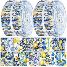 Ganeen 100 Pcs Chinoiserie Lemon Quilting Fabric Roll 2.56 Inch Fabric Squares Jelly Patchwork Precut Strips Bundles for Holiday Materials Craft DIY Sewing Cloths