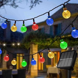 2 Pack Solar String Lights Outdoor 23ft 50 LED Globe Lights Solar Powered 8 Modes Auto On/Off Waterproof Decorative Lights for Patio Garden Gazebo Bistro Balcony