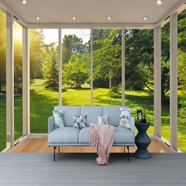 FENDROM Tapestry Green Aesthetic Natural Scenery Window View Wall Tapestries Spring Woodland Grasses Window Scenery Tapestries for Bedroom Living Room Decor