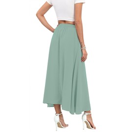 Askyes Womens Long Skirts Summer Beach Cute Flowy High Waisted Casual Maxi Skirts with Pockets,Bamboo Green,M