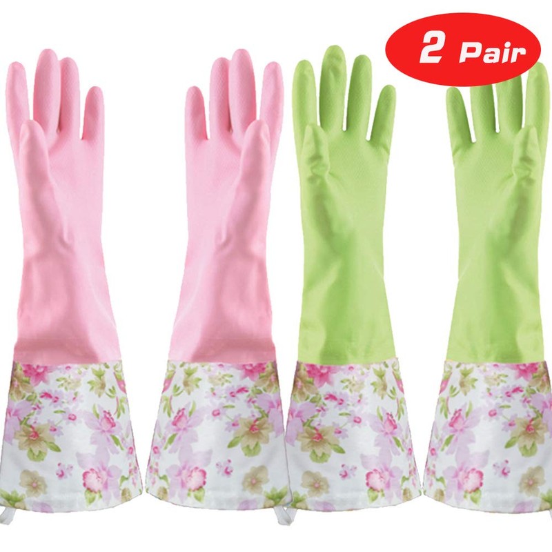 KINGFINGER Rubber Latex Cleaning Gloves, Dishwashing Gloves, Long Cuff and