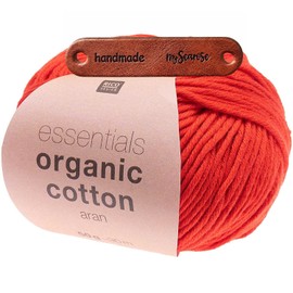Rico Design Essentials Organic Cotton Aran 010 Red Premium Wool 50 g Soft Winter Fashion for Jumper Scarves and Cosy Living Ideas with mySearose Label