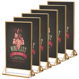 Pack of 6 Acrylic Sign Holders with Golden Edge, Clear Table Menu Stand, Menu Holder Display, Double-Sided Place Card Holder, Picture Frame with Vertical Stand for Wedding, Table Number Photo
