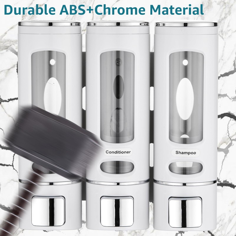 White 3-Chamber Wall Mounted Dispenser for Shower, Bathroom, Kitchen or