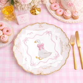 Kriyokiaa 50 Pcs One Silly Goose Decor Paper Napkins 3-Ply 6.3 x 6.3 in Pink Bow Silly Goose Baby Shower Disposable Napkins for Girl Pink Baby Shower 1st Birthday Party Dessert Table Bridal Decor