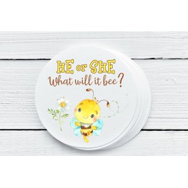Bumble Bee Themed Gender Reveal Baby Shower Party Favor Labels, Round 1.5" (30 stickers), 2.0" (20 stickers) or 2.5" (12 stickers) per page, BUM025, LABELS ONLY :)