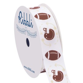 Ribbli Grosgrain Football Craft Ribbon,7/8-Inch,10-Yard Spool,Brown/White/Black, Use for Team Hair Bows,Wreath,Sport Lanyards,Gift Wrapping,Party Decoration,All Crafting and Sewing