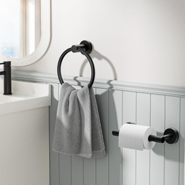 FORIOUS Toilet Roll Holder Black, Wall Mount SUS304 Stainless Steel Towel Ring Set, Double Post Pivoting Design, Under for Bathroom and RV