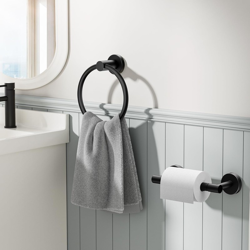 FORIOUS Toilet Roll Holder Black, Wall Mount SUS304 Stainless Steel