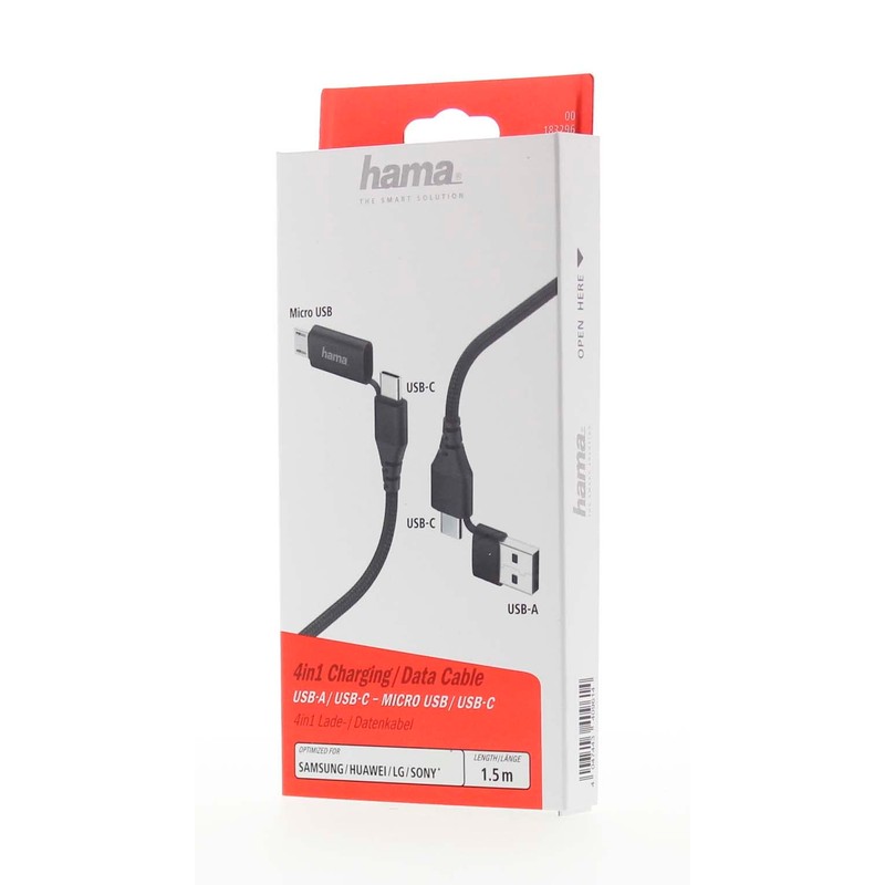 Hama Multi USB-Ladekabel (Multi USB-Ladekabel, 4-in-1 Multi-Ladekabel, 2 USB-C/Micro-USB/USB-A, 480