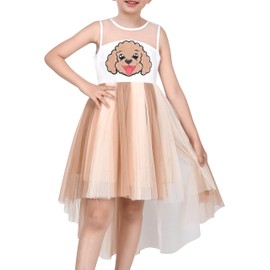 Girls Dress Puppy Fluffy Dog Pet Embroidery High Low Sleeveless Tulle Party Casual Size 7