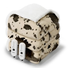 blunique Electric Blanket Queen Size - Dual Control Heated Blanket Queen with 5 Heat Settings, Heating Blanket 10 hrs Auto Shut Off 84x90 inches Cow Print White