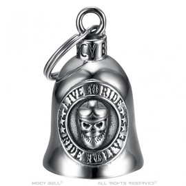 MOCY BELL - Clochette Moto Skull Live to Ride Guardian Gremlin Mocy Bell Acier Inoxydable Argent