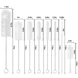 Yolaist 8 Pcs Bottle and Straw Cleaner, Long Deep Nylon Brush with Bendable Stainless Steel Flexible Handles for Bottles, Straws, Pipes, Wine Decanter, Sinks and Cup Cover