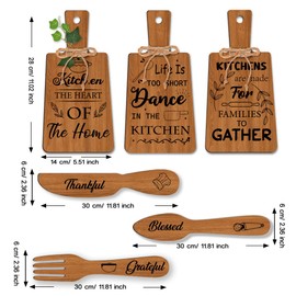 PH PandaHall 6pcs Kitchen Wooden Sign, Wall Decor Eat Wood Cutting Board Sign Dining Sign Farmhouse Tiered Tray Wall Art Rustic Hanging Fork Spoon for Home Kitchen Dining Living Room Bar Cafe Decor