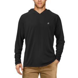 Roadbox Men's UPF 50+ UV Sun Protection Shirts, Quick Dry Long Sleeve Fishing Hoodie, Rash Guards for Swimming Hiking Running Black