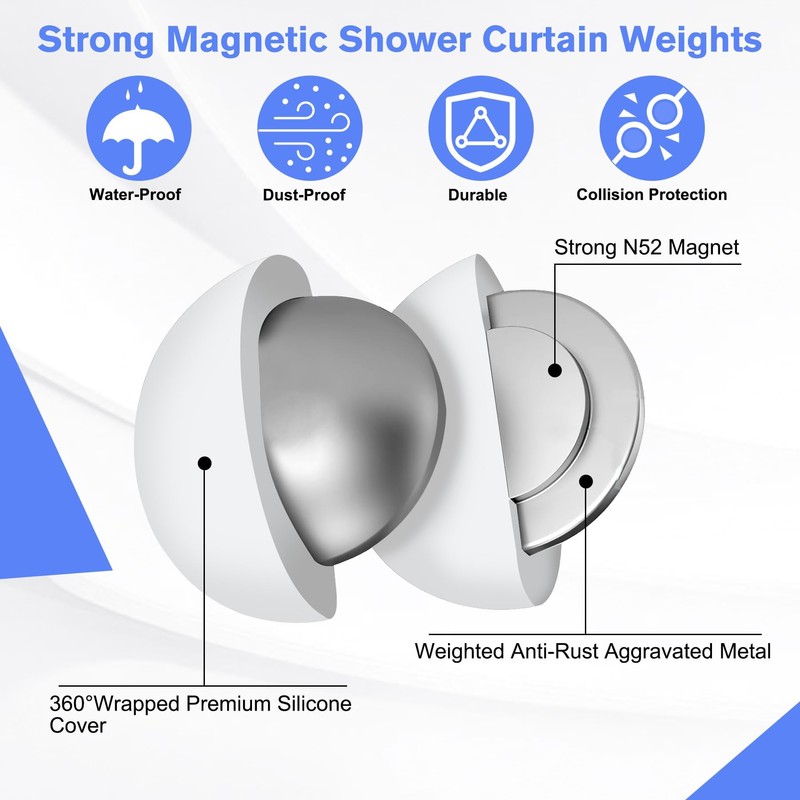 8 Pcs Shower Curtain Weights - 360° Silicone Wrapped, Rustproof
