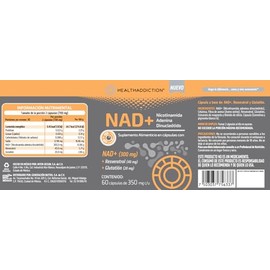 HEALTHADDICTION - NAD+ 300 mg – Suplemento Alimenticio con Resveratrol y Glutatión – Cápsulas de 350 mg – Fórmula Natural, Sin Gluten y Sin Azúcar Aña