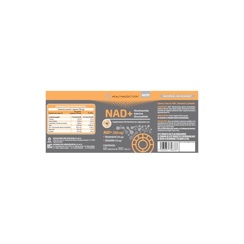 HEALTHADDICTION - NAD+ 300 mg – Suplemento Alimenticio con Resveratrol