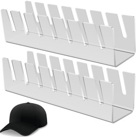 TKSDWBLTY Hat Organizer 2 Pack Acrylic Hat Stands for Baseball Caps Display No Install Hat Holder Storage Organizer Holds Up to 7 Caps for Dresser Closet Bedroom Living Room