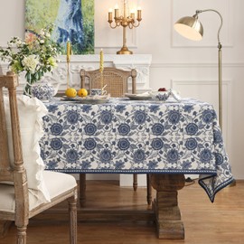 patdrea Designer Blue Tablecloth for Rectangle Tables,Vintage Elegant Linen with Paisley Floral Pattern Tablecloths,Farmhouse Flower Table Cover Cloth Decor for Kitchen Dining Christmas,67"*118"