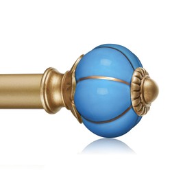 Ceramic Curtain Rods for Windows 18 to 55 Inch,1 Inch Adjustable Telescoping Drapery Rod Heavy Duty Window Treatment Single Curtain Rod Set for Bedroom,Gold Blue