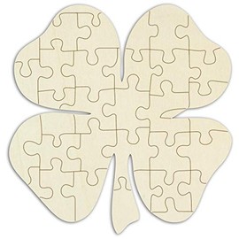 Wooden Puzzle "Clover Leaf" for Painting and Decorating - 34 Pieces, Approx. 29 x 30 cm - Empty Blank Puzzle Made of Plywood with Puzzle Template