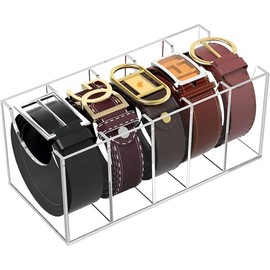 Yundobop Caja de Almacenamiento Moderno para Cinturones, 5 Compartimentos, Transparente