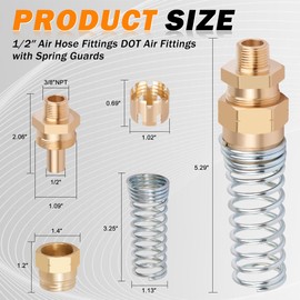 HASAOMOI 4 Pack 1/2 Hose x 3/8” Male Connector Air Brake Hose Fitting with 8 Pack Fitting Sleeve Tube, Brass DOT Air Brake Hose End Fitting for Air Brake Systems