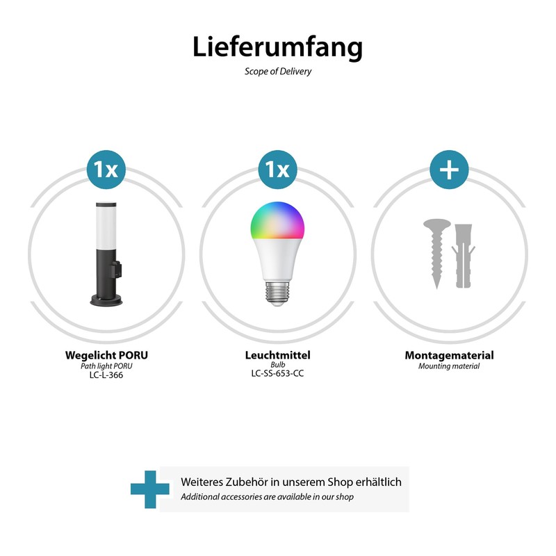 ledscom.de Poru Bollard Light with Socket for Outdoor Use, Black,