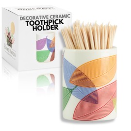 Home Haven Ceramic Toothpick Holder - Colorful Leaves Design - Toothpicks Holder Dispenser and Cocktail Pick Holder - Perfect for Parties, Weddings, or any Get-Togethers with Friends