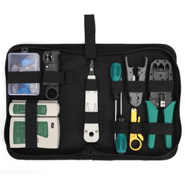 Network Tool Kit - TECHTOO Cable Repair Maintenance Tool Set 12 in 1 Including Cable Crimper, 8P8C 4P4C 6P6C Connectors, RJ45 RJ11 Cat5 Cat6 Cable Tester, Screwdriver, Cable Stripper (12 in 1)