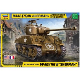 Zveda 1/35 Scale US Medium Tank M4A3 (76) W Sherman Model Kit, 3676