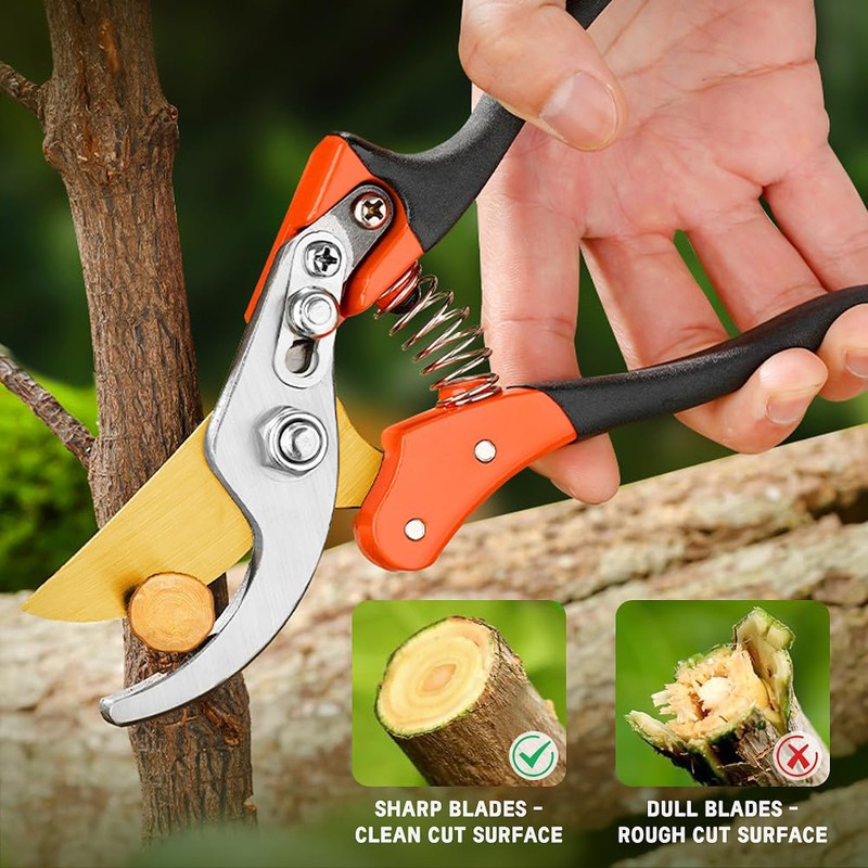 Garden Shears, Sharp Japanese SK5 Steel Blade Effortlessly Prunes 1/4"