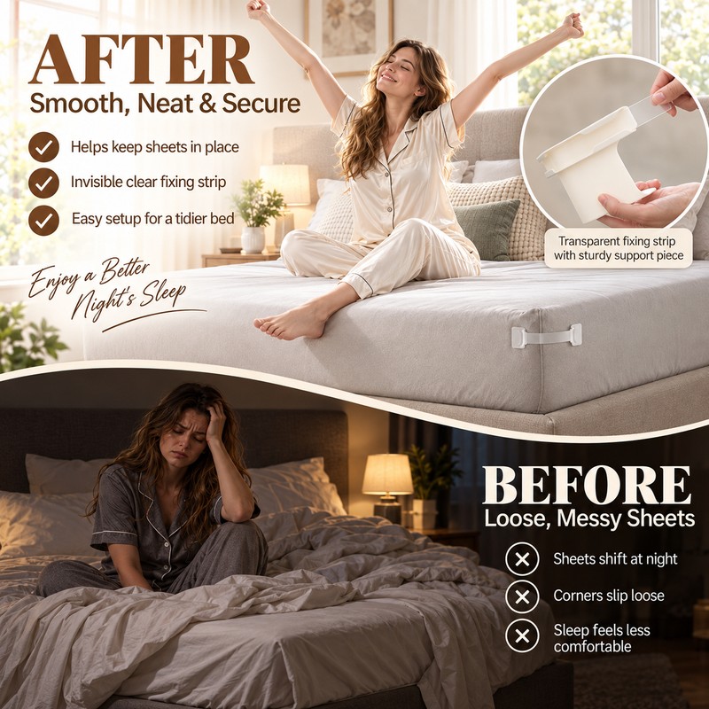 Bed Sheet Holders, 4 Pack, Corner Grippers with Clear Securing