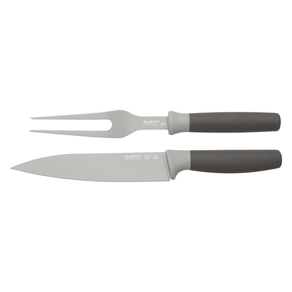 BergHOFF Leo Non-Stick Coated Soft-Touch Handle Carving Knife and Fork Set, 2-Piece, Stainless Steel, Grey, 12 x 2 x 38 cm