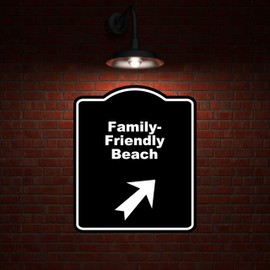 Family-Friendly Beach Black Sign Arrow Up Right Aluminum Composite Sign 8.5 x 10 inches