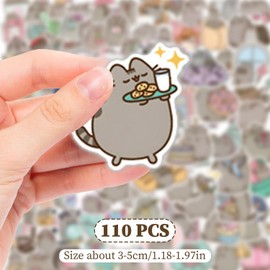 110Pcs Cat Stickers, Kawaii Emoticon Stickers, Cute Animal Stickers for Teens Adults, Cartoon Stickers for Water Bottles, Phone, Laptop, Party Bag Fillers, Skateboard, Guitar, Car