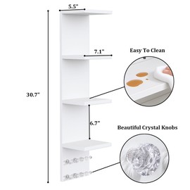 LitaEther 4 Tier White Lack Shelf Vanity Wall Shelf with 10 Crystal Hooks - Multi-Functional Storage for Makeup, Jewelry, Plants, Awards & Display (L7.1 x W5.5 x H30.7) (2)
