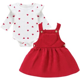 Asmea Baby Clothing Girls Newborn Clothes Ruffle Baby Romper Baby Suspenders Skirt Clothing Sets for Baby Girls Baby Gift Girls Baby Clothing Girls 0-18 Months, red