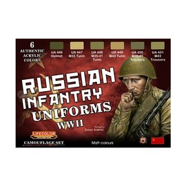 Life Color - Russian Infantry Uniforms WWII Matt Acrylic Paint Set # CS42