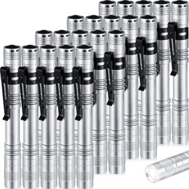 Hortsun 20 Pcs Mini Pen Light Flashlights Christmas Gifts for Men Pocket Flashlights Pen with Clip Small LED Handheld Slim Torches Without Battery(5.12 Inch,Silver White)