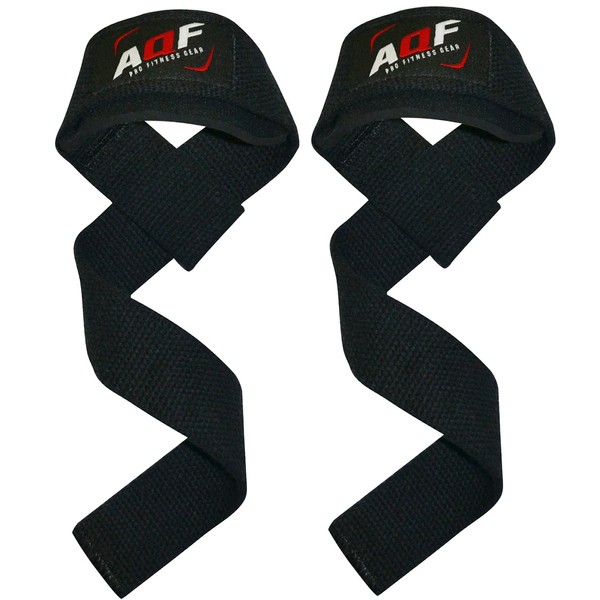 AQF Weight Lifting Straps Neoprene Padded Wrist Support, Crossfit Training Hand Bar Straps Bodybuilding Powerlifting Fitness Exercise Grips (Black)