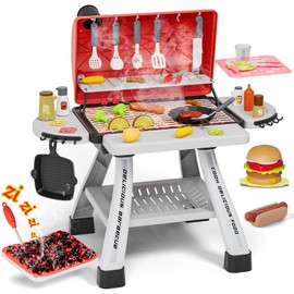 maysida Kids Toys Kitchen Playset, BBQ Grill Playset with Smoke, Sound & Light, Toy Grill for Kids, Pretend Play Food Hamburger, Interactive Toys Barbecue Cooking Game for Toddlers Boys Girls 3-5