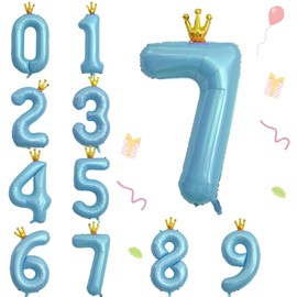 MAEXUS Balloons Number Birthday Balloons Birthday Decorations 40 Inch Large Number 7 Birthday Balloons with Crown Birthday Party Decoration Set Wedding Party Anniversary Decoration (Blue)