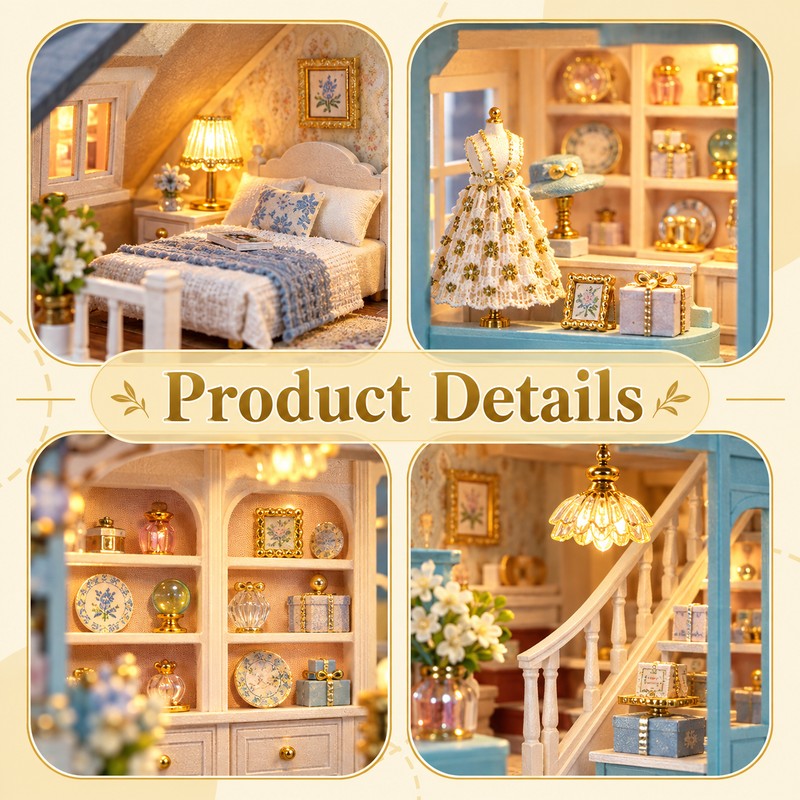 DIY Miniature House Kit with Furniture and LED Light, Wooden